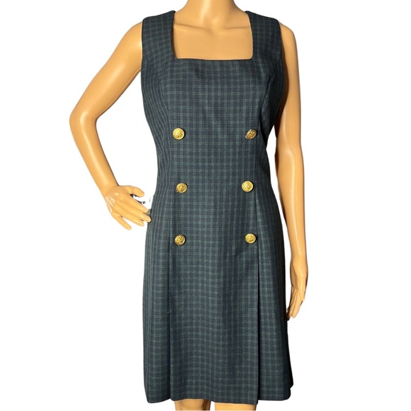 Vintage 90s  Green Plaid Bibliophile Aesthetic  Mini Dress Sleeveless - Picture 1 of 7